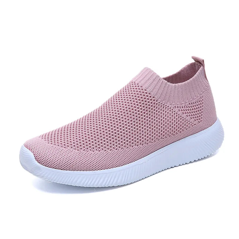 VIP Knitted Sneakers for Women Autumn Slip on Breathable Mesh Casual Shoes Woman Flat Heels Plus Size Loafers Zapatos Mujer 831pink