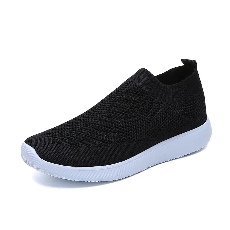 VIP Knitted Sneakers for Women Autumn Slip on Breathable Mesh Casual Shoes Woman Flat Heels Plus Size Loafers Zapatos Mujer 831black