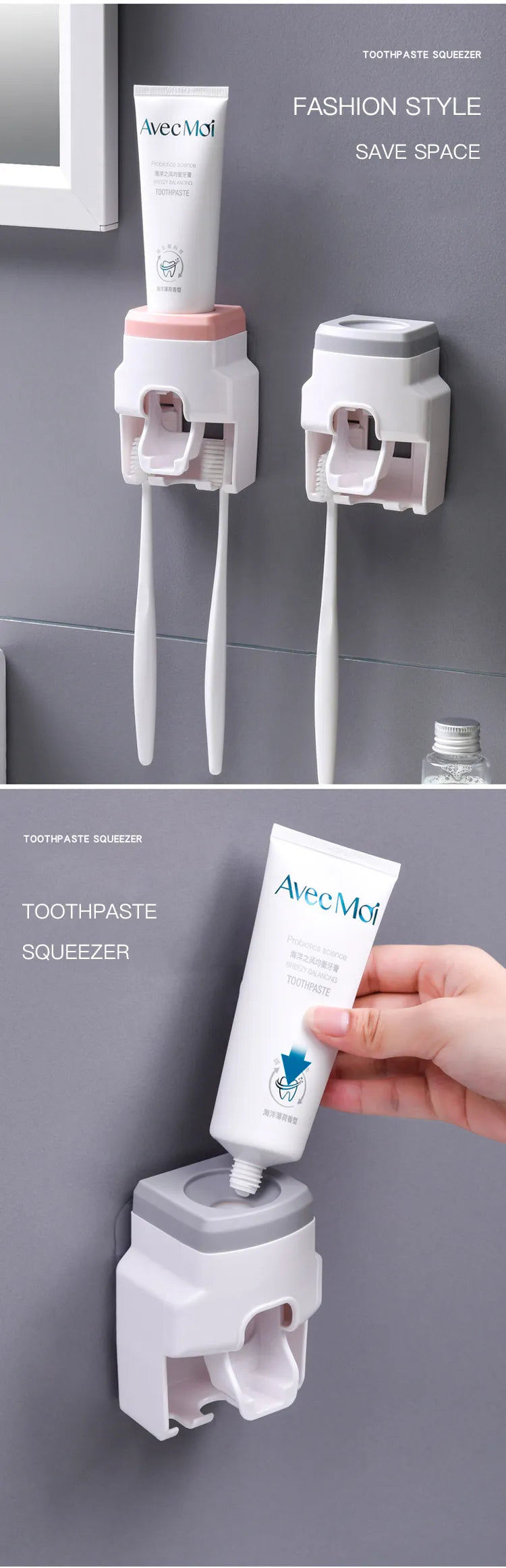 Wall-mounted Toothbrush Holder Automatic Toothpaste Dispenser Squeezer Dust-proof Toothbrush Storage Rack Bathroom Accessories