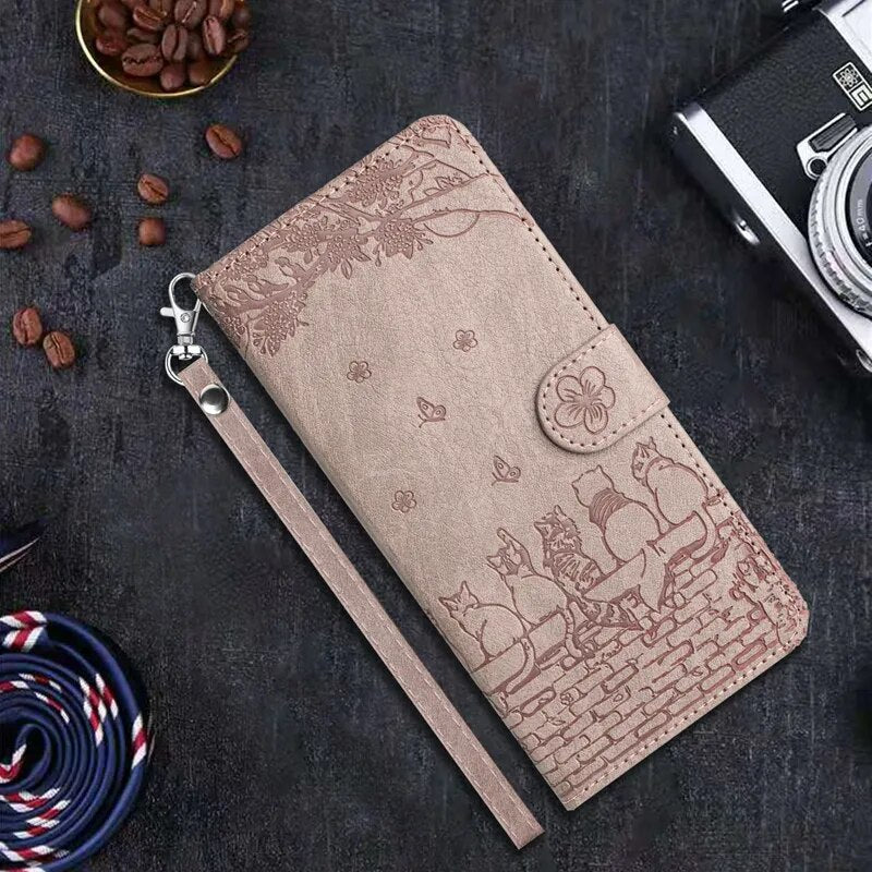 Wallet Cat Embossed Flip Over Leather Case For Xiaomi Poco X5 M4 Pro Smoky purple