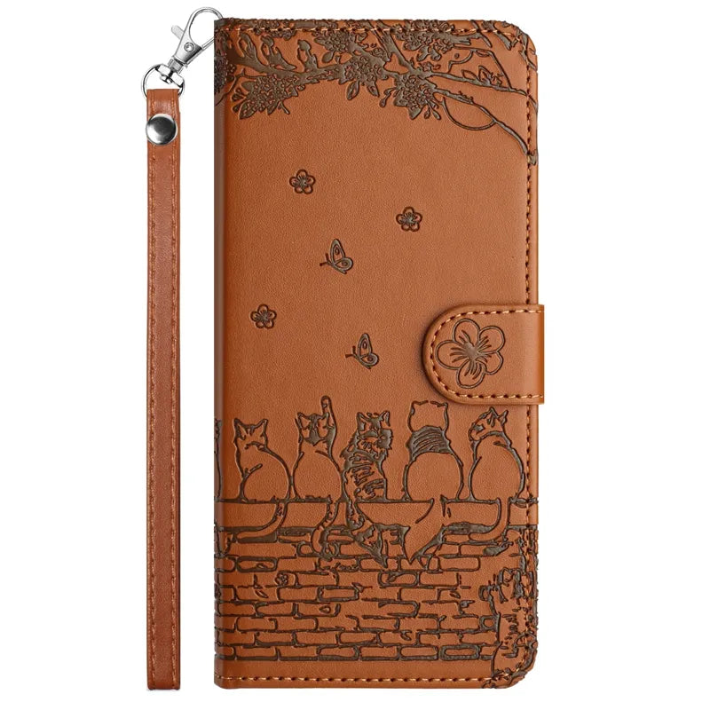 Wallet Cat Embossed Flip Over Leather Case For Xiaomi Poco X5 M4 Pro