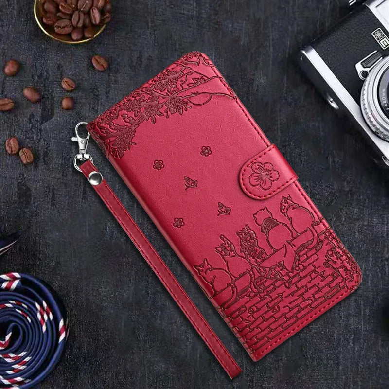 Wallet Cat Embossed Flip Over Leather Case For Xiaomi Poco X5 M4 Pro