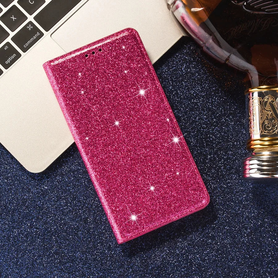 Wallet Glitter Leather Case For Xiaomi Redmi Note 12S 11 Pro 11S 10 Pro 9 Pro 8 12C 10C 9A 9C 9T Poco X5 Pro 11T 12T Pro 13 Lite