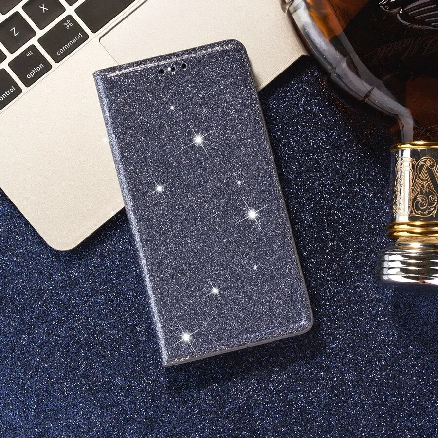 Wallet Glitter Leather Case For Xiaomi Redmi Note 12S 11 Pro 11S 10 Pro 9 Pro 8 12C 10C 9A 9C 9T Poco X5 Pro 11T 12T Pro 13 Lite Grey