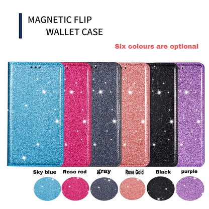 Wallet Glitter Leather Case For Xiaomi Redmi Note 12S 11 Pro 11S 10 Pro 9 Pro 8 12C 10C 9A 9C 9T Poco X5 Pro 11T 12T Pro 13 Lite