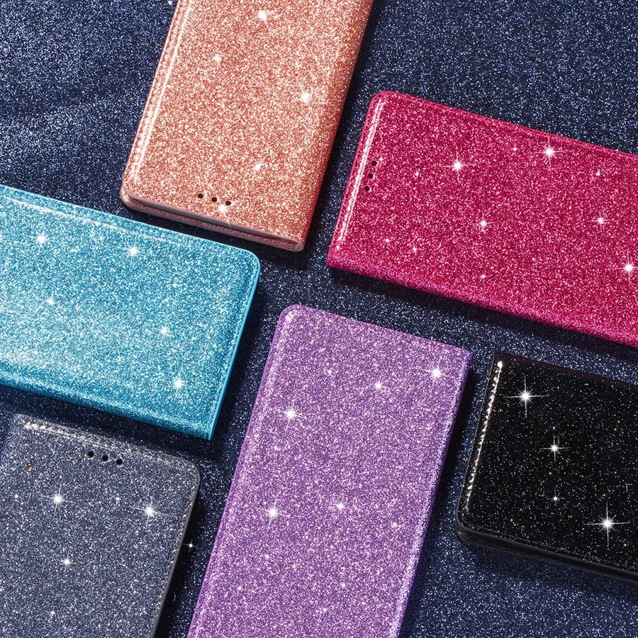 Wallet Glitter Leather Case For Xiaomi Redmi Note 12S 11 Pro 11S 10 Pro 9 Pro 8 12C 10C 9A 9C 9T Poco X5 Pro 11T 12T Pro 13 Lite