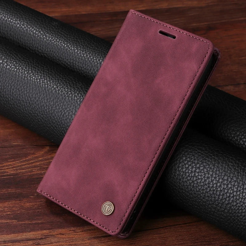 Wallet Magnetic Leather Case For Samsung Galaxy A73 A72 A71 A54 A53 A52 A51 A34 A33 A32 A23 A21S A14 A13 A12 A04 A8 2018 M13 M23 Wine red