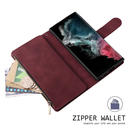 Wallet Multi-card Zipper Leather Case For Samsung Galaxy S23 Ultra S22 S21 Ultra S20 FE S10 S9 S8 Plus Note 20 Ultra 10 Lite 9