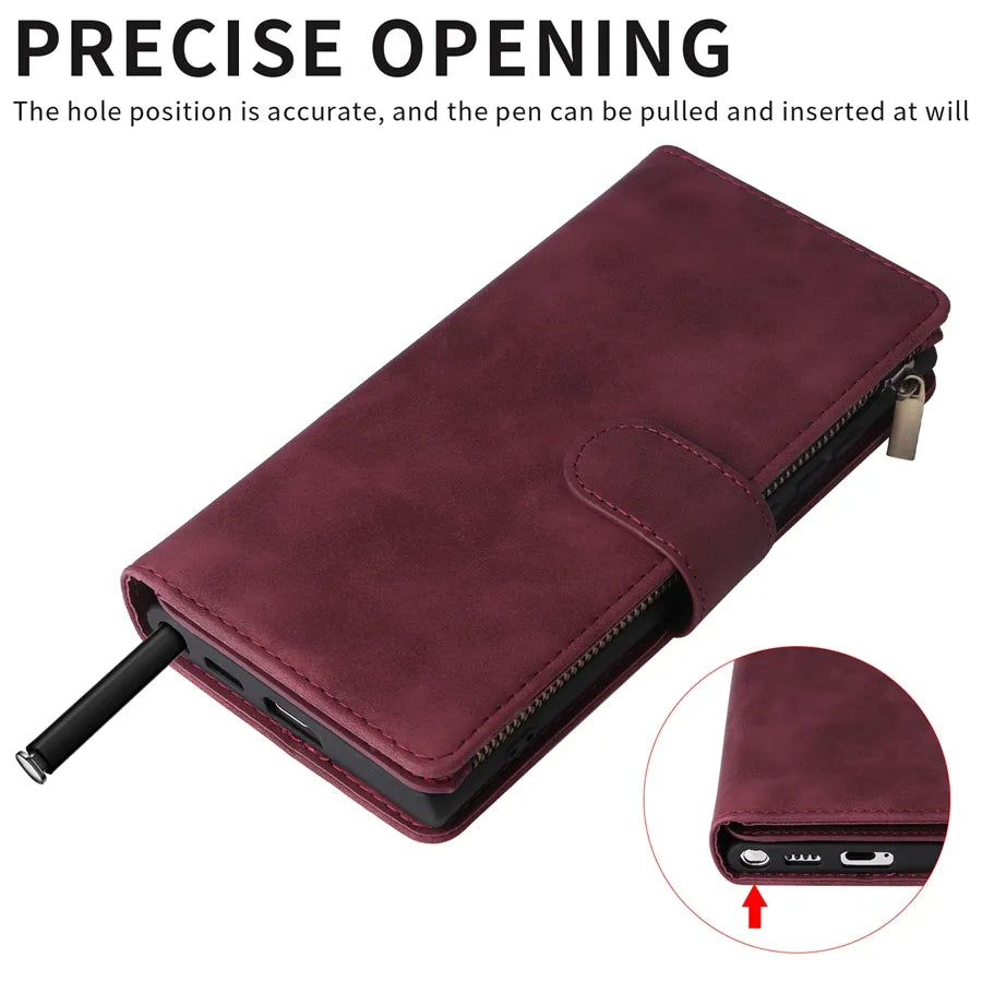 Wallet Multi-card Zipper Leather Case For Samsung Galaxy S23 Ultra S22 S21 Ultra S20 FE S10 S9 S8 Plus Note 20 Ultra 10 Lite 9