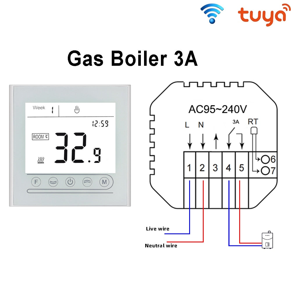 WiFi Smart Thermostat Touch screen Temperature controller for Water/Electric/Gas Boiler Works with Smart Home MK72-GC-BW