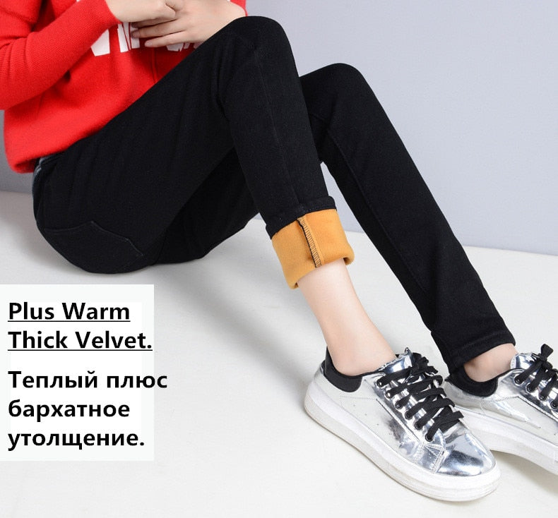 Winter Jeans For Women New Elastic Waist Jeans Female Trousers Super Soft Thickened Jeans Plus Velvet Thick Warm Jeans Black