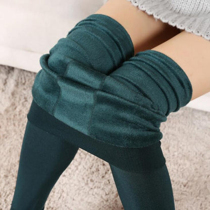 Winter Leggings Knitting Velvet Casual Legging New High Elastic Thicken Lady's Warm Black Pants Skinny Pants For Women Leggings K018 Dark green