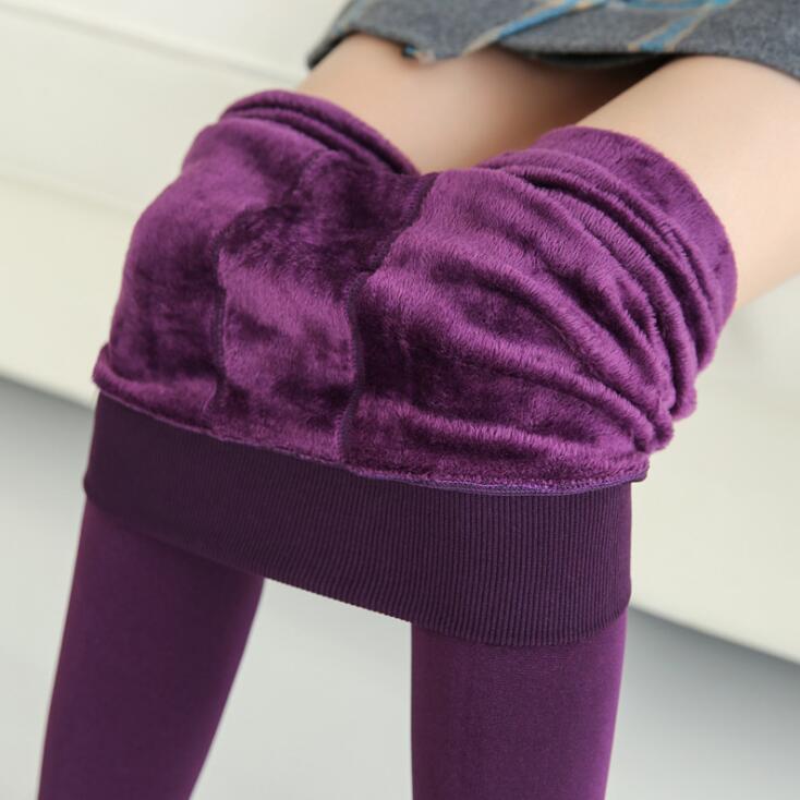 Winter Leggings Knitting Velvet Casual Legging New High Elastic Thicken Lady's Warm Black Pants Skinny Pants For Women Leggings K018 Purple
