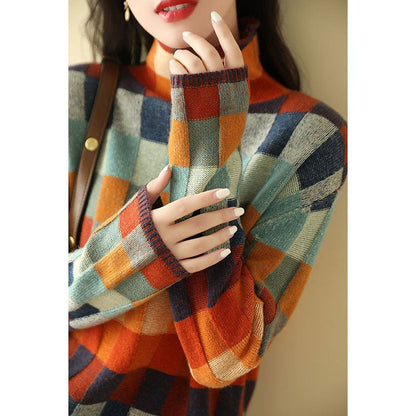 Winter Sweater Women Geometry Y2k Geometry Knitted Turtleneck Jumper All Match Long Sleeve Pullover Female Pulls Fashion