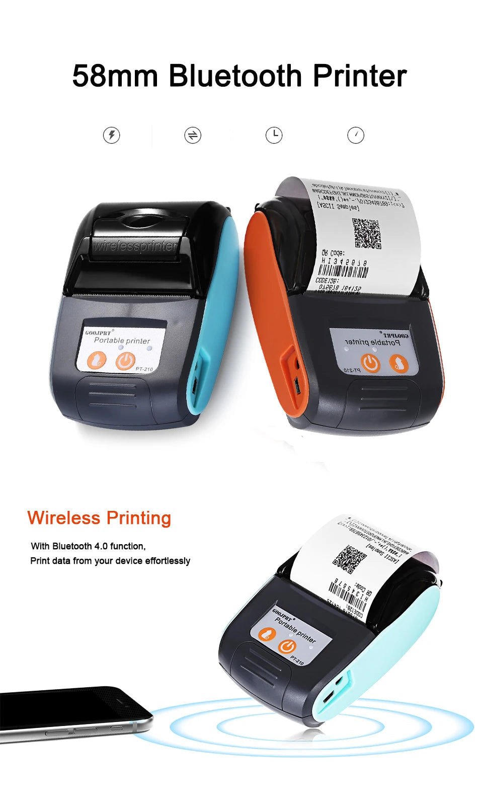 Wireless Mini Thermal Printers Portable Receipt Printer Bluetooth 58mm Mobile Phone Android POS PC Pocket Bill Makers Impresora