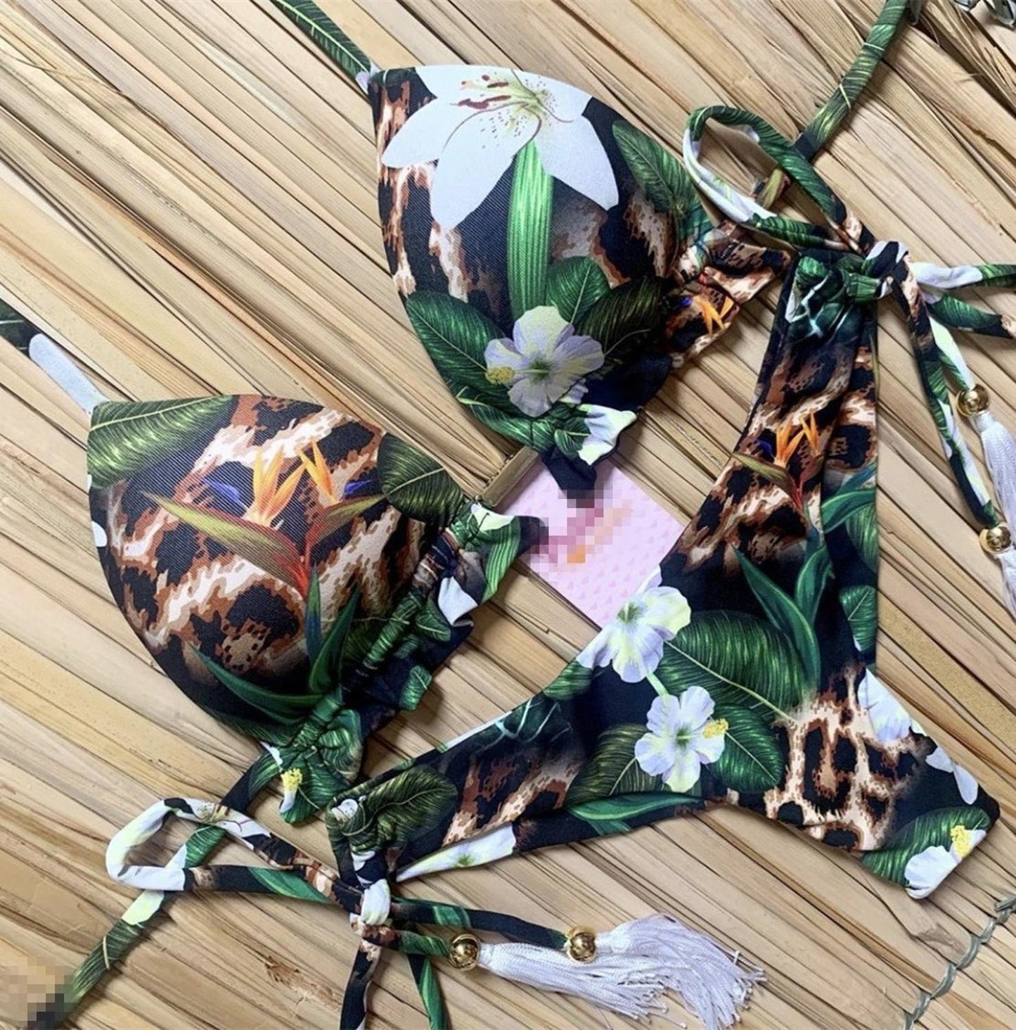 Women Sexy Bikini 2023 Set Up Floral Print Bandage Swimsuit High Waist Thong Brazilian Biquini swimwear Summer Beach Wear QS01