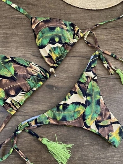 Women Sexy Bikini 2023 Set Up Floral Print Bandage Swimsuit High Waist Thong Brazilian Biquini swimwear Summer Beach Wear