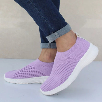 Women Shoes Knitting Sock Sneakers Women Spring Summer Slip On Flat Shoes Women Plus Size Loafers Flats Walking krasovki Famela Purple