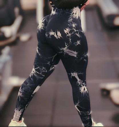 Women Tiedye Gym Leggings Seamless Push Up Yoga Pants Thick material Scrunch Sports Fitness High Waist Workout Leggins Drop Ship black