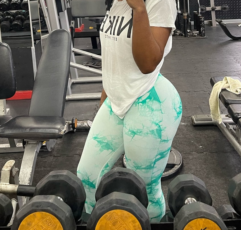Women Tiedye Gym Leggings Seamless Push Up Yoga Pants Thick material Scrunch Sports Fitness High Waist Workout Leggins Drop Ship