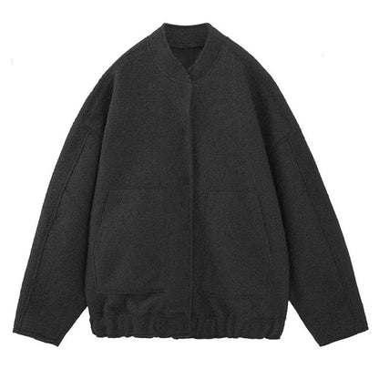 Women's Elegant Solid Coat Button Long Sleeve Pocket Bomber Jacket Female Spring Casual Loose Streetwear Coats black