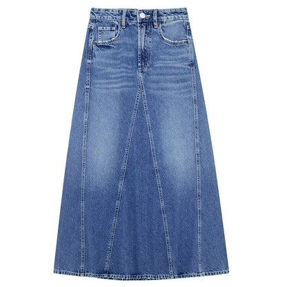 Women's Front Slit Blue Denim Skirt Pockets High Waist Slim Zipper Fly Midi Skirts Spring Female Casual Streetwear Denim Skirt 6 China