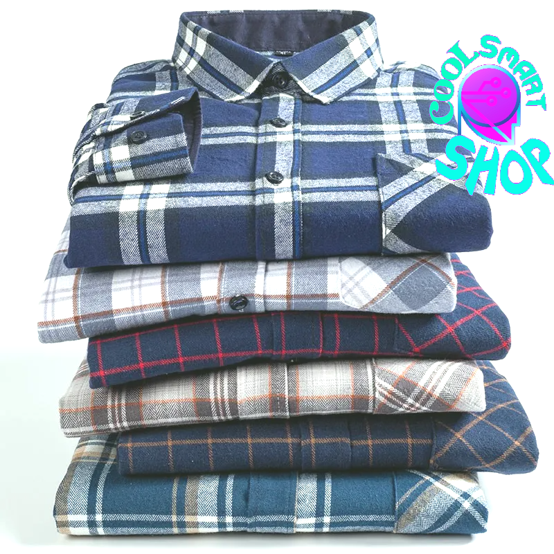 Long Sleeve Regular Fit Home New Spring Autumn 100% Cotton Plaid Mens Shirts Casual for Man Clothes Plus Size