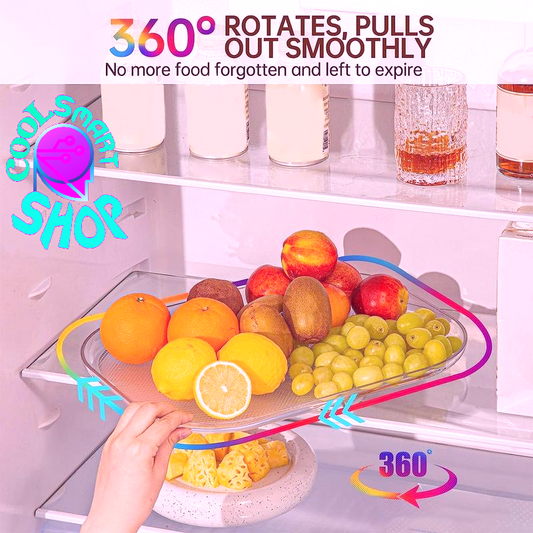 Refrigerator Organizer 360°Rotating Storage Tray Kitchen Fridge Fruit Vegetables Spice Drink Storage Box Cosmetic Turntable Rack