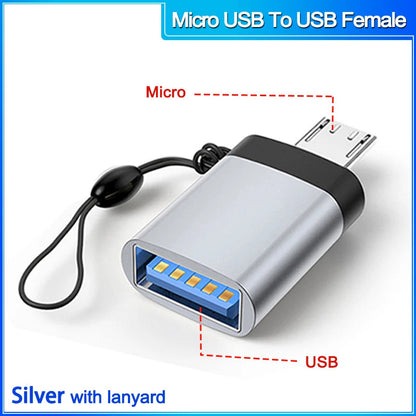 otg Type C to Micro usb cable Converter Type C To USB 3.0 OTG Adapter for MacbookPro Xiaomi Samsung phone Charging Cable charger MicroToUSB F silver