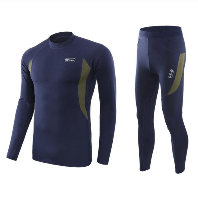 winter Top quality new thermal underwear men underwear sets compression fleece sweat quick drying thermo underwear men clothing BLUE